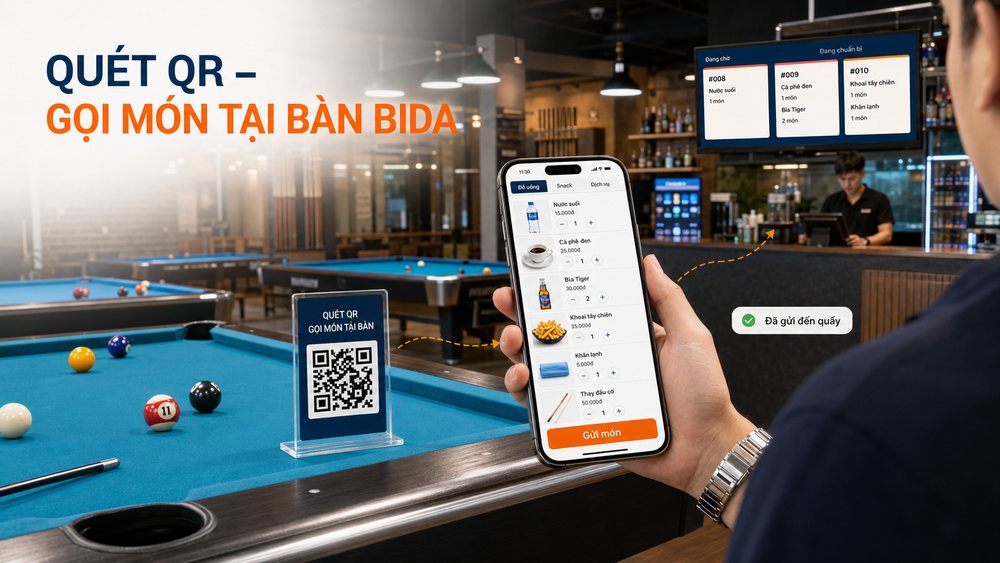 Quét mã QR gọi món tại bàn Bida — Ordersys