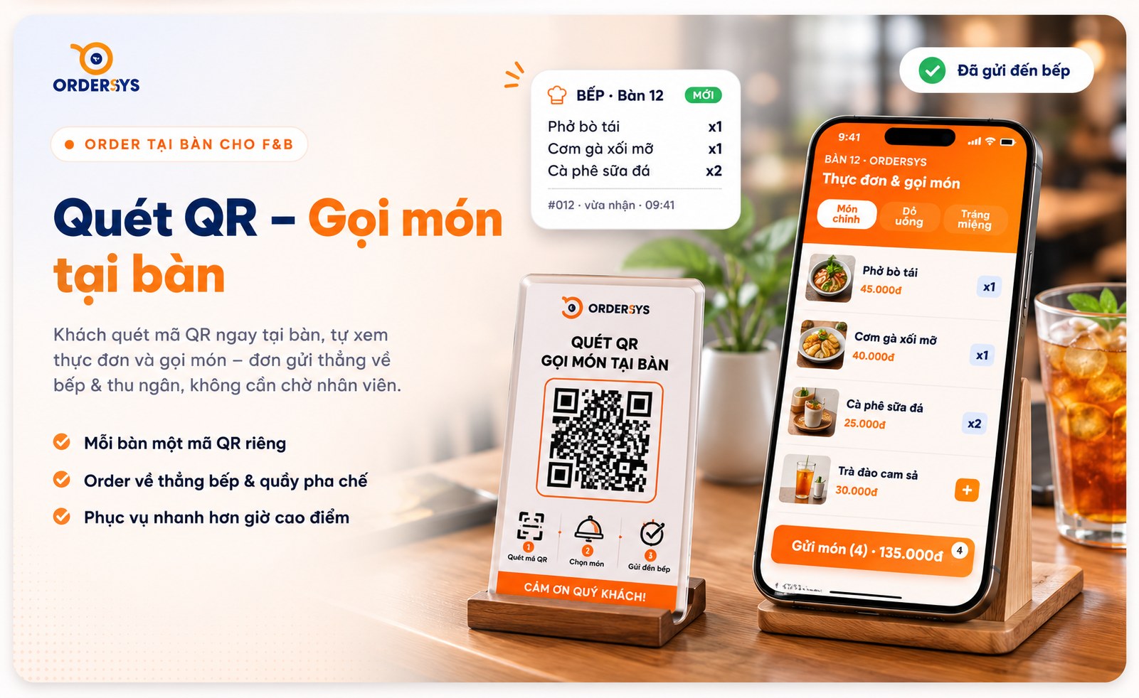 Khách quét mã QR tại bàn để tự gọi món