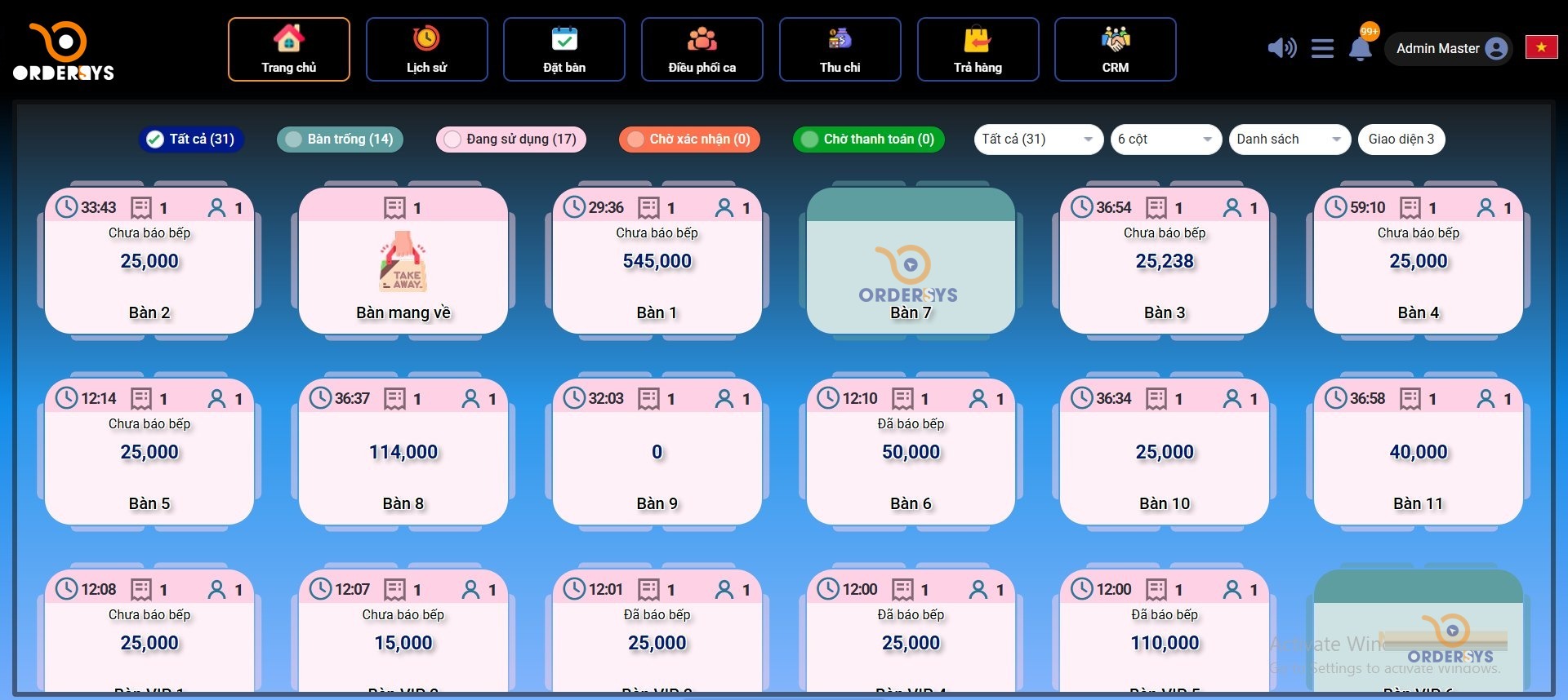 Màn hình bán hàng — Ordersys ORDER